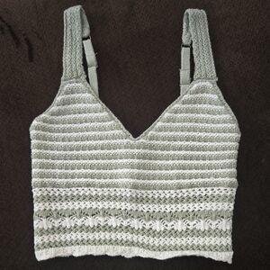 Hollister Sage and White Striped Crochet V-Neck Cami